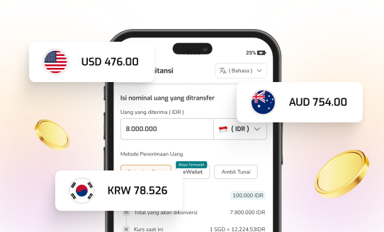 Tampilan pilihan negara dan mata uang untuk transfer Remittance Ezeelink