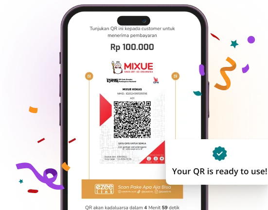 Contoh QRIS Ezeelink siap digunakan untuk pembayaran merchant