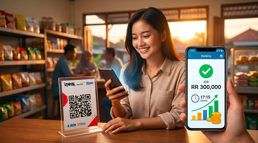 Pelaku UMKM menerima pembayaran QR dan memantau transaksi digital