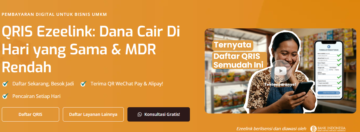 Dashboard transaksi QRIS Ezeelink untuk memantau dana masuk