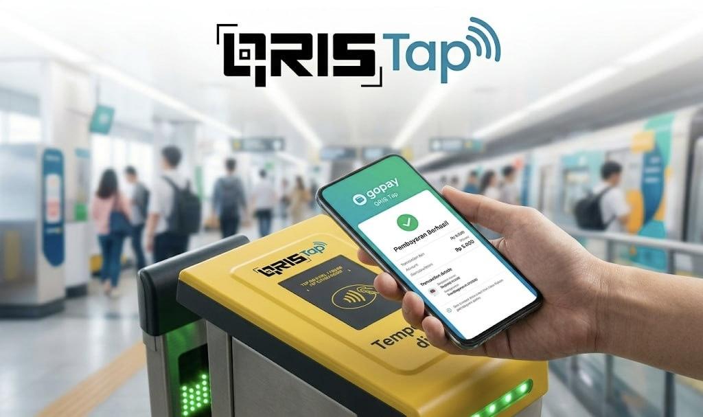 Ilustrasi pembayaran QRIS Tap dengan NFC di transportasi publik