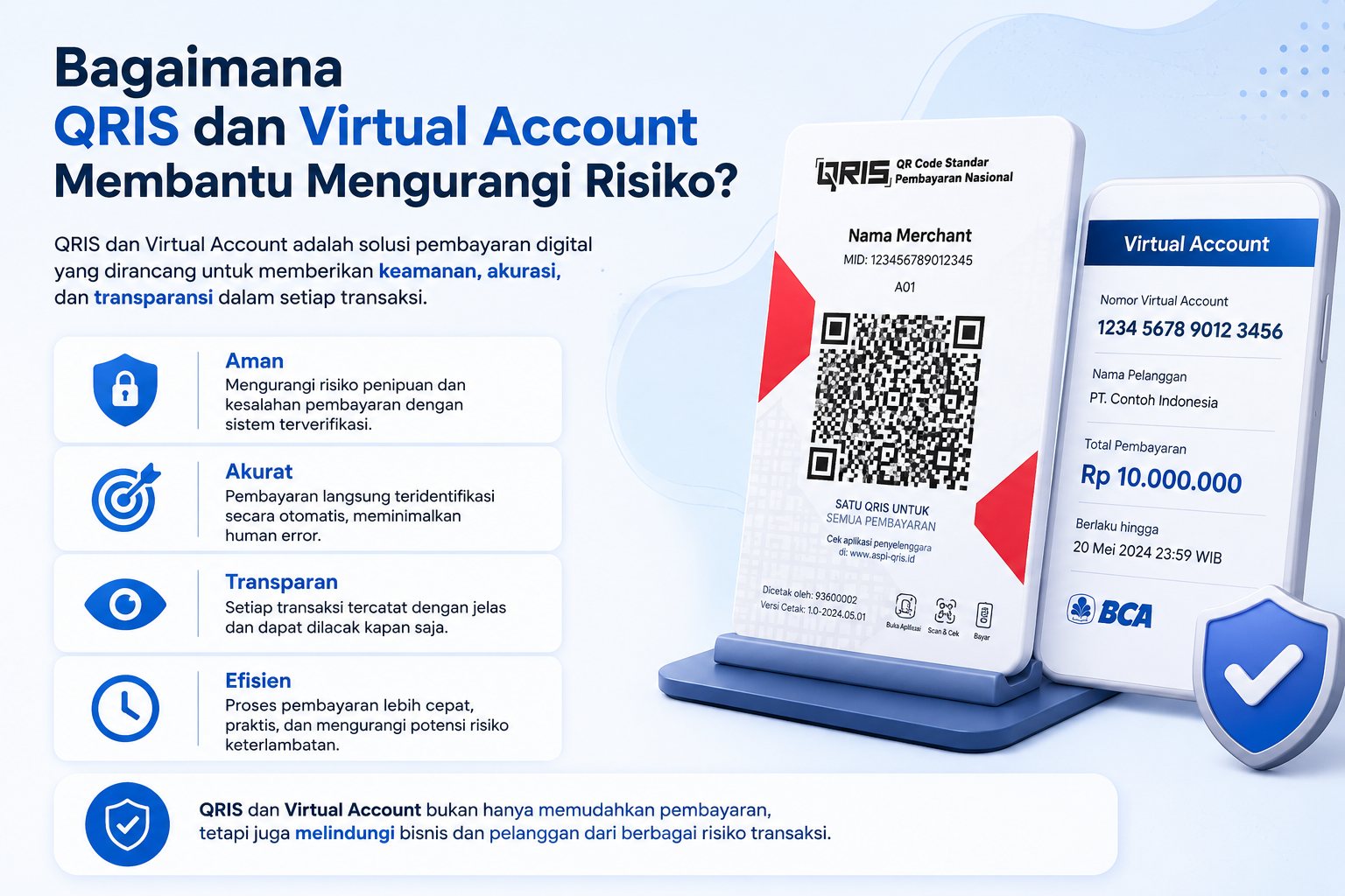 Ilustrasi QRIS dan virtual account untuk mengurangi risiko bukti transfer palsu