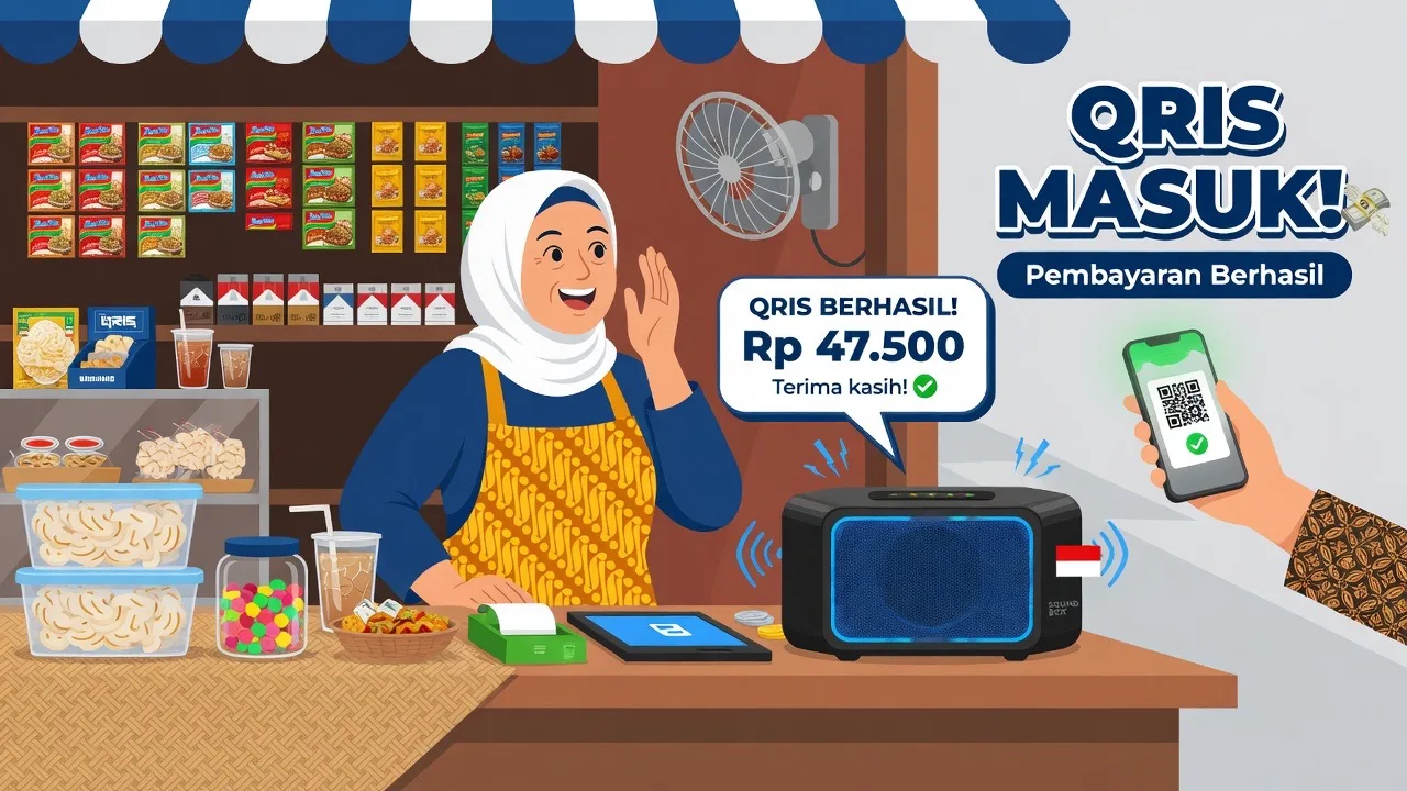 QRIS Soundbox untuk usaha — speaker notifikasi pembayaran di kasir