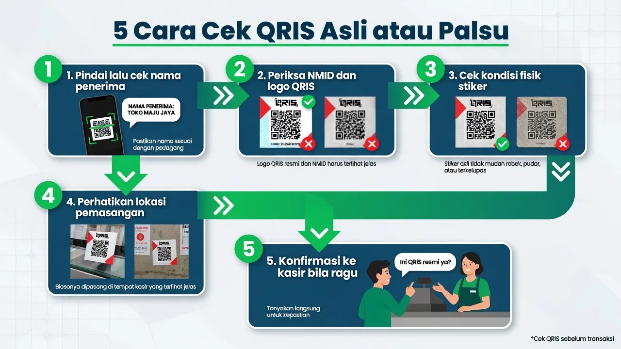 Alur 5 cara cek QRIS asli atau palsu sebelum membayar