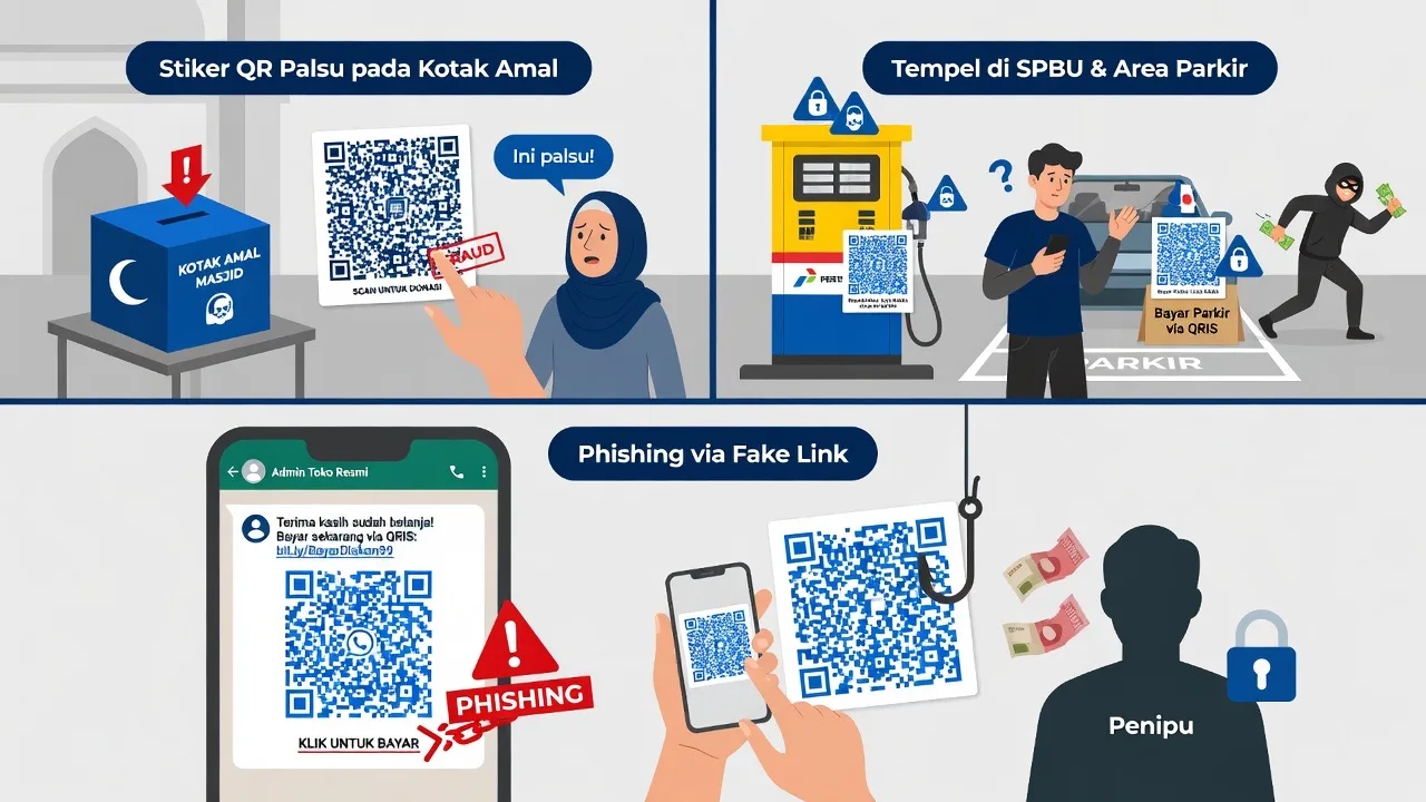 Modus penipuan QRIS palsu: kotak amal, SPBU, parkir, dan phishing