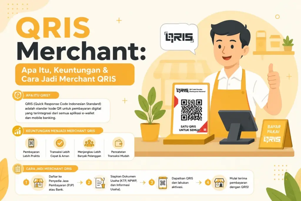 QRIS merchant — pemilik usaha dengan kode QR resmi di kasir