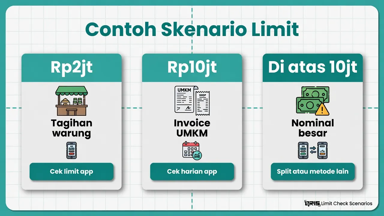 Tiga skenario cek limit: Rp2jt, Rp10jt, di atas limit