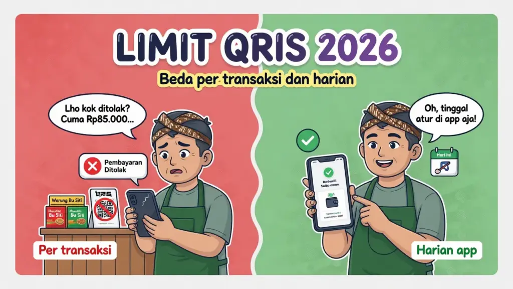 Perbandingan limit QRIS per transaksi versus limit harian di aplikasi merchant