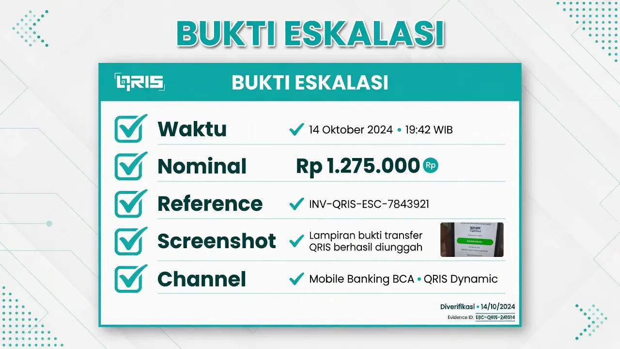 Checklist bukti eskalasi: waktu, nominal, referensi, screenshot channel