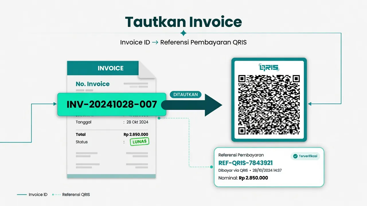 Menautkan nomor invoice dengan referensi pembayaran QRIS