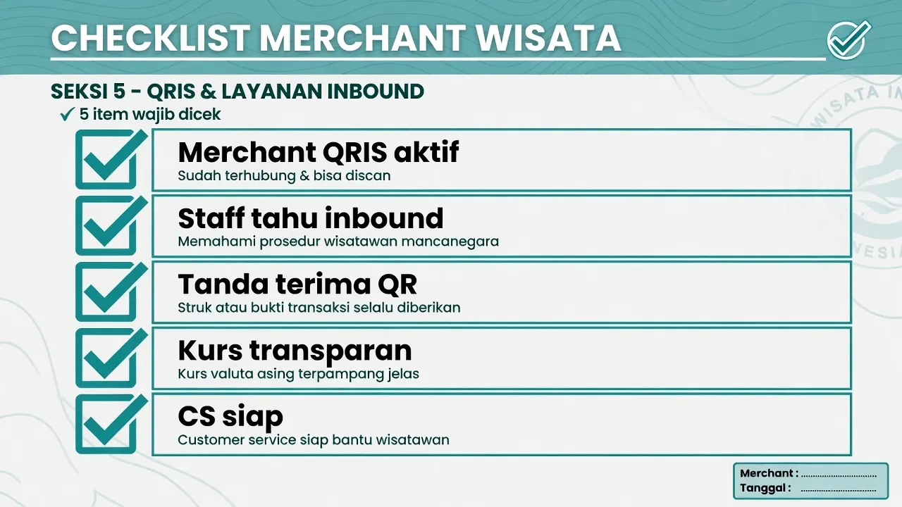 Checklist merchant menerima pembayaran wisatawan via QRIS
