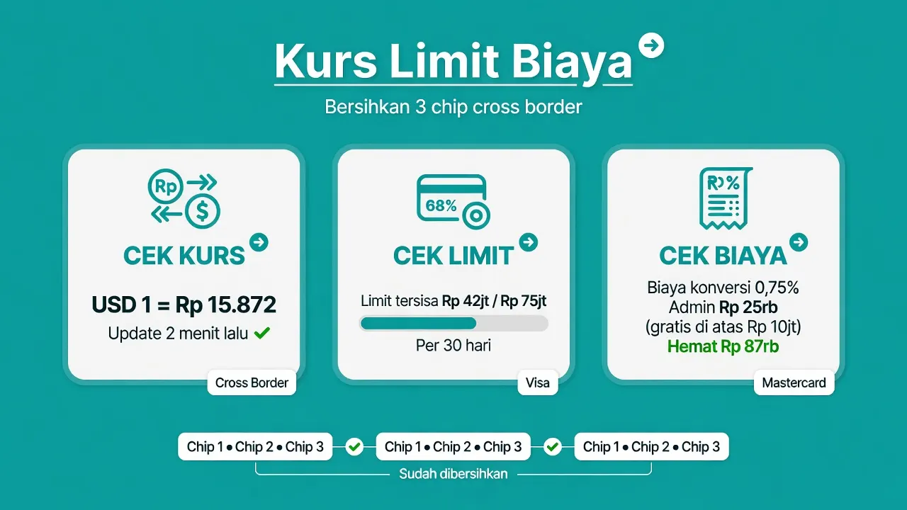 Tiga cek merchant: kurs, limit, dan biaya cross border