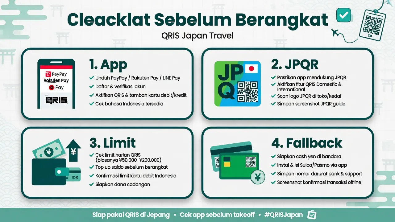 Checklist sebelum berangkat: app, JPQR, limit, fallback