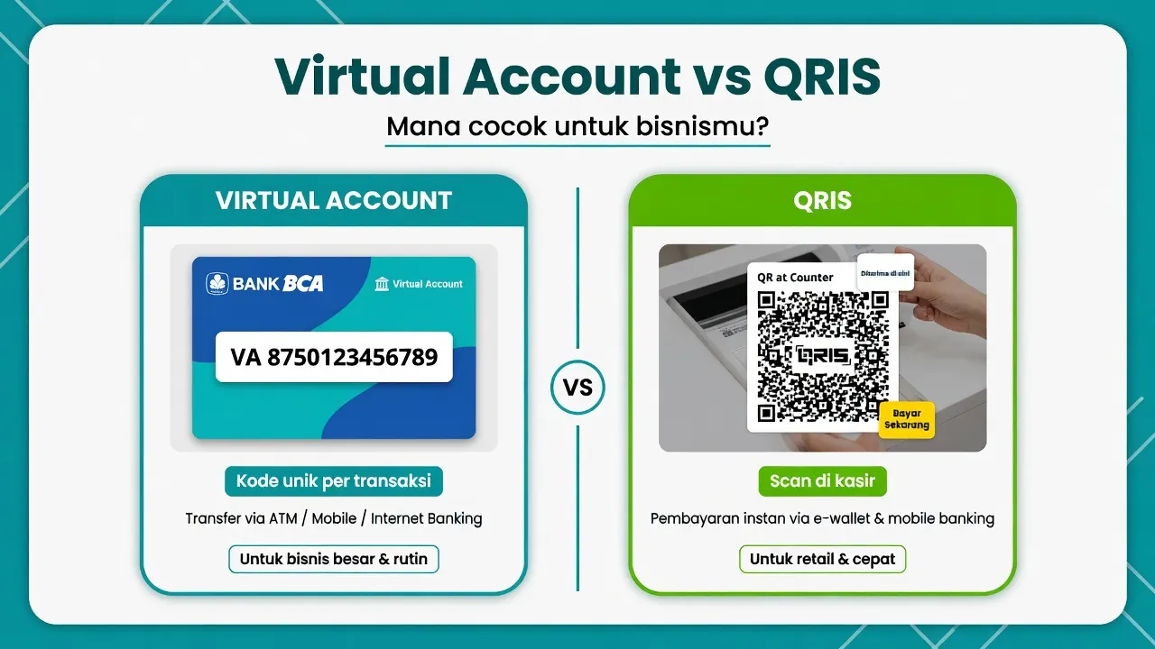 Perbandingan kartu Virtual Account dan QRIS untuk merchant