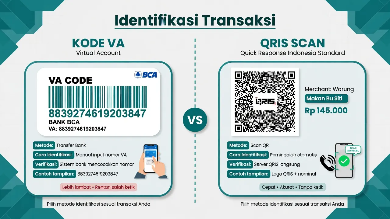 Identifikasi transaksi: kode VA versus scan QRIS