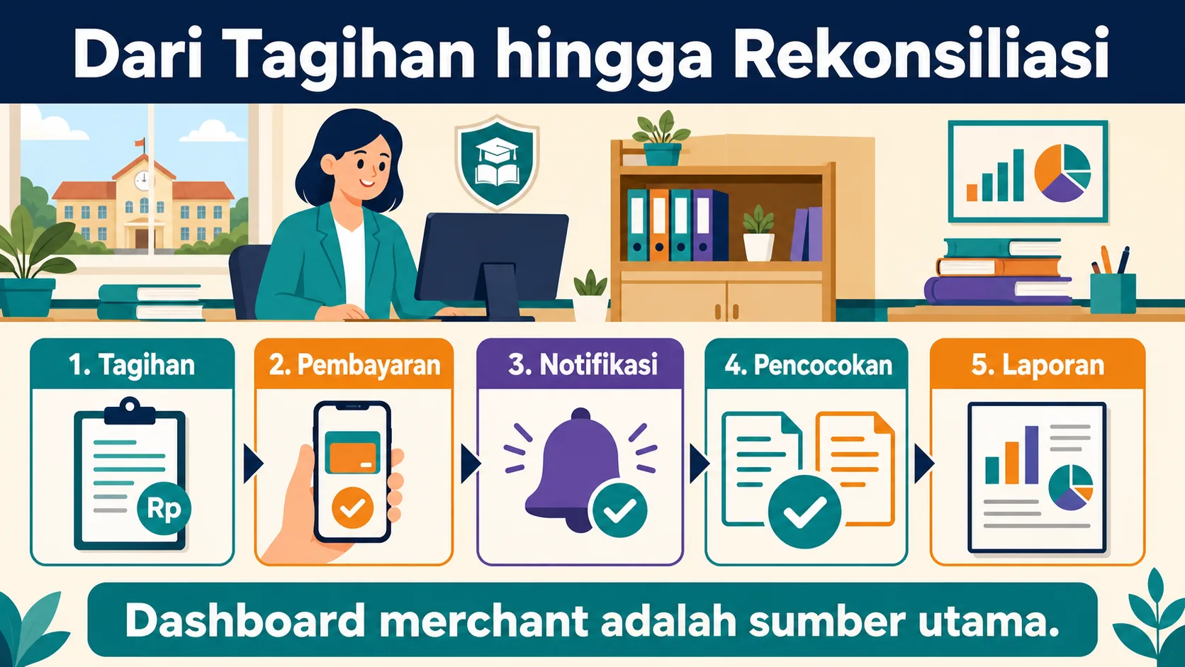 Alur pembayaran dan rekonsiliasi QRIS untuk sekolah