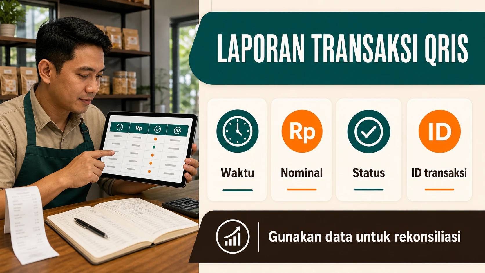 Perbedaan laporan transaksi QRIS, laporan settlement, dan mutasi rekening.