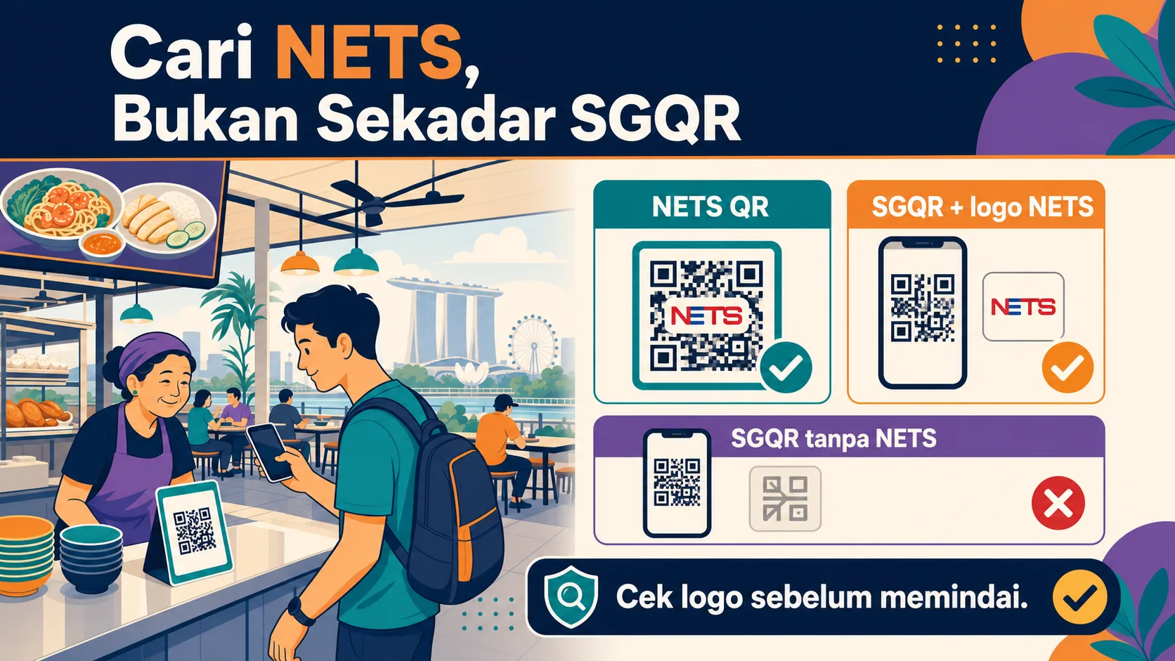 Cara mengenali NETS QR dan SGQR di Singapura