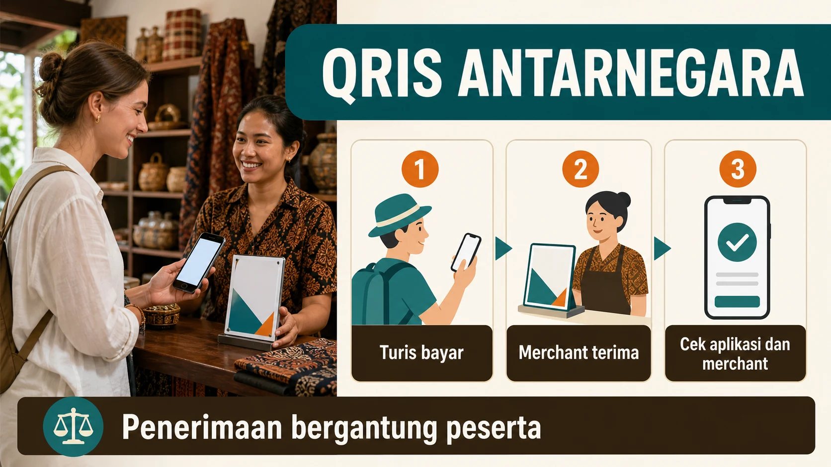 Syarat akun merchant, koridor, aplikasi asal, dan dukungan PJP untuk transaksi cross-border.