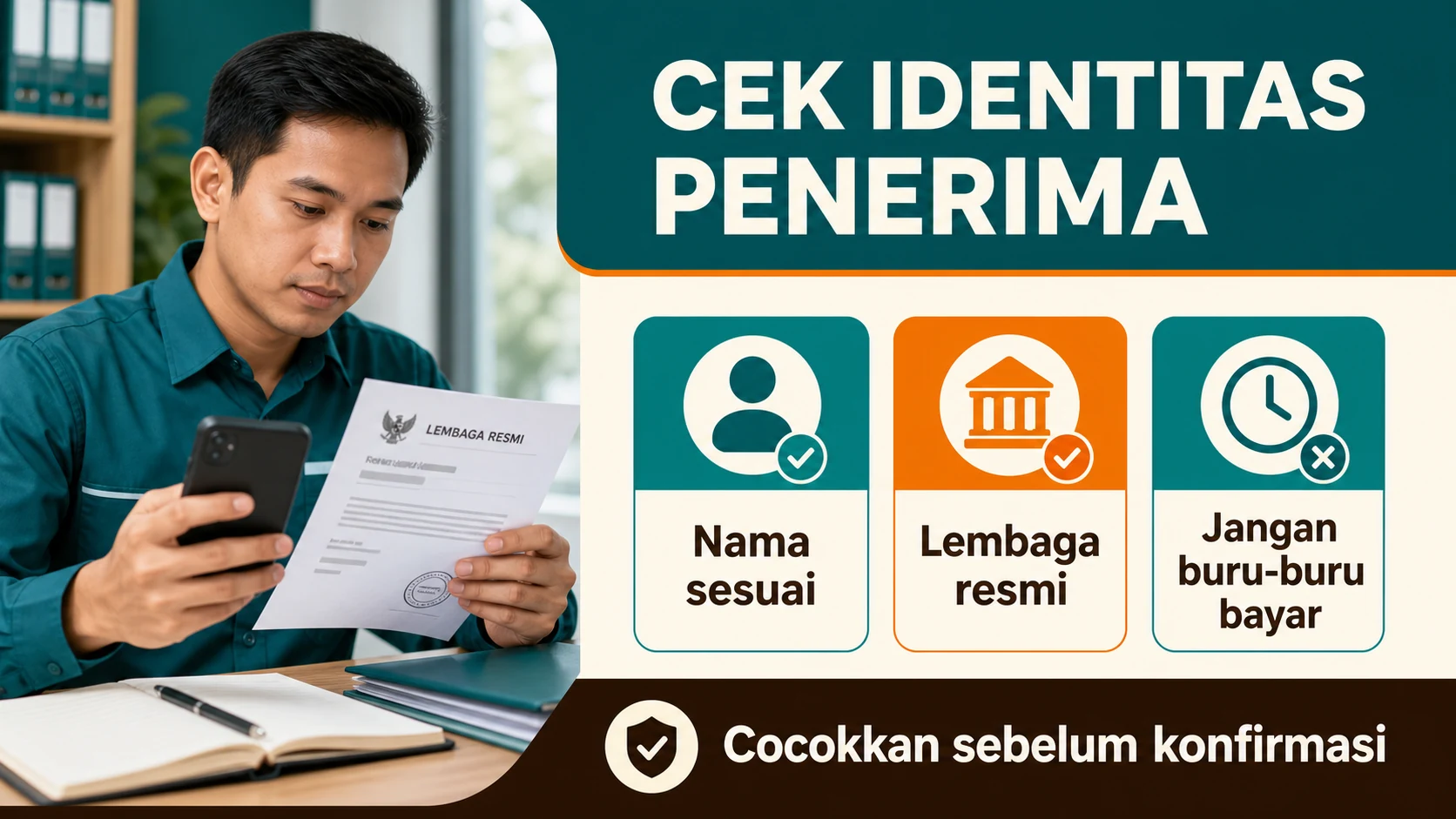 Empat langkah memeriksa nama penerima dan identitas QRIS kotak amal.