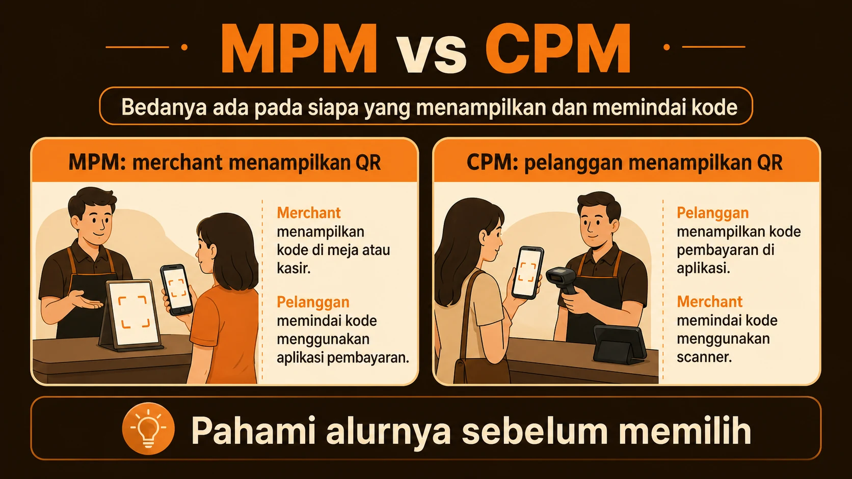 Perbedaan MPM statis, MPM dinamis, dan CPM dalam ekosistem QRIS.