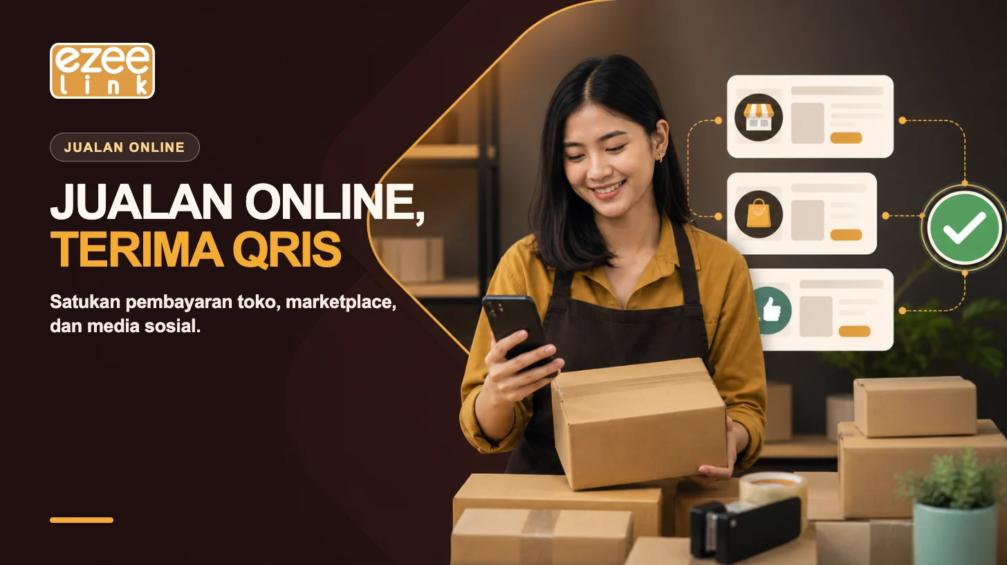Penjual online mengelola toko, marketplace, media sosial, dan pembayaran QRIS dari ponsel.