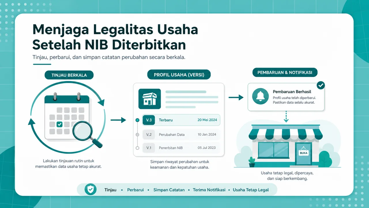 Siklus review dan pembaruan data legalitas setelah NIB terbit.