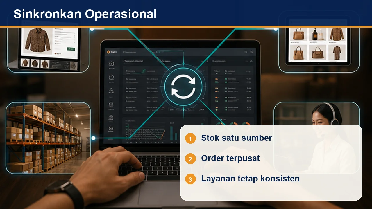 Sinkronkan Operasional: Stok satu sumber; Order terpusat; Layanan tetap konsisten