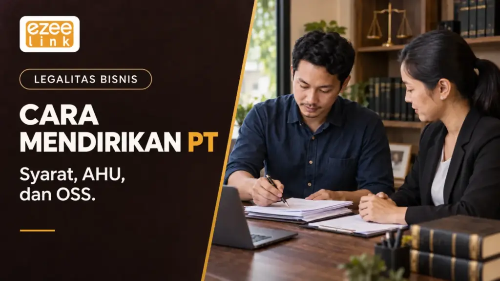 Cover alur mendirikan PT di Indonesia melalui AHU dan OSS dengan lockup Ezeelink resmi