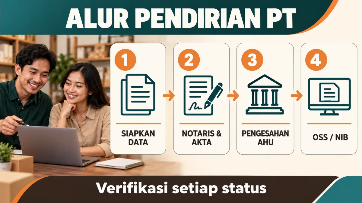 Diagram alur umum data pendiri, notaris, AHU, lalu OSS dan NIB