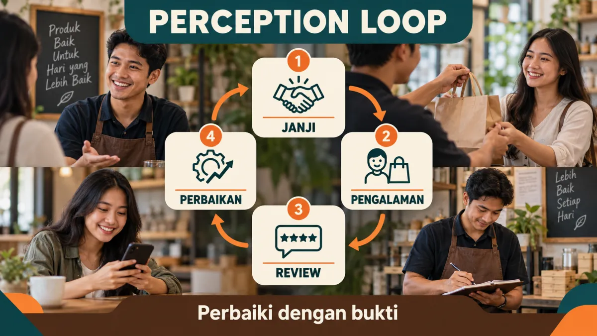 Siklus janji, pengalaman, review, dan perbaikan brand