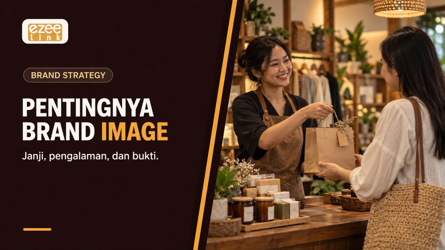 Ilustrasi cover brand image sebagai janji, pengalaman, dan bukti