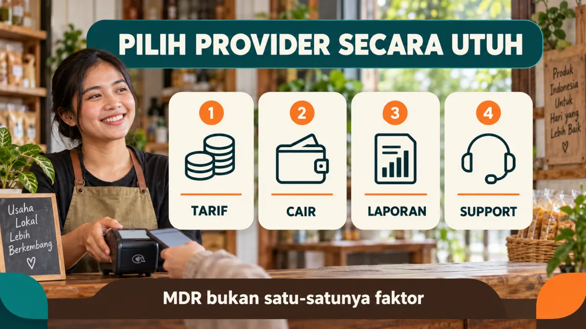 Checklist memilih penyedia QRIS berdasarkan tarif, pencairan, dan dukungan