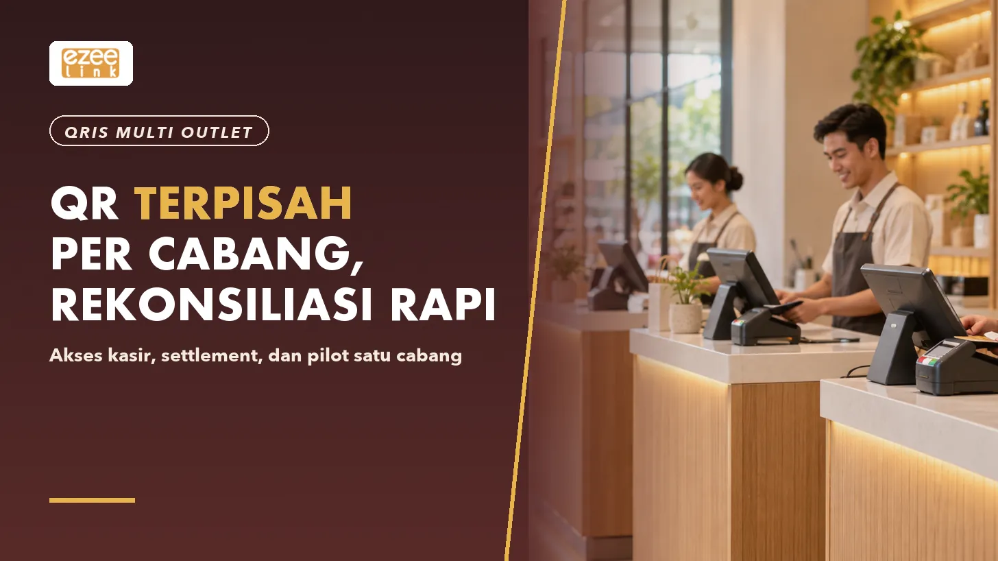 Ilustrasi pengelolaan QRIS multi-outlet dengan QR terpisah per cabang