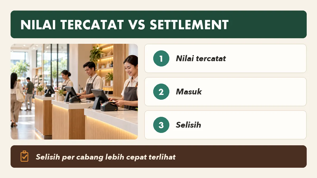 Contoh rekonsiliasi nilai tercatat dan settlement per cabang