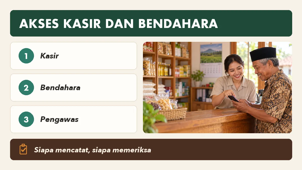 Pembagian akses kasir, bendahara, pengawas, dan ketua koperasi