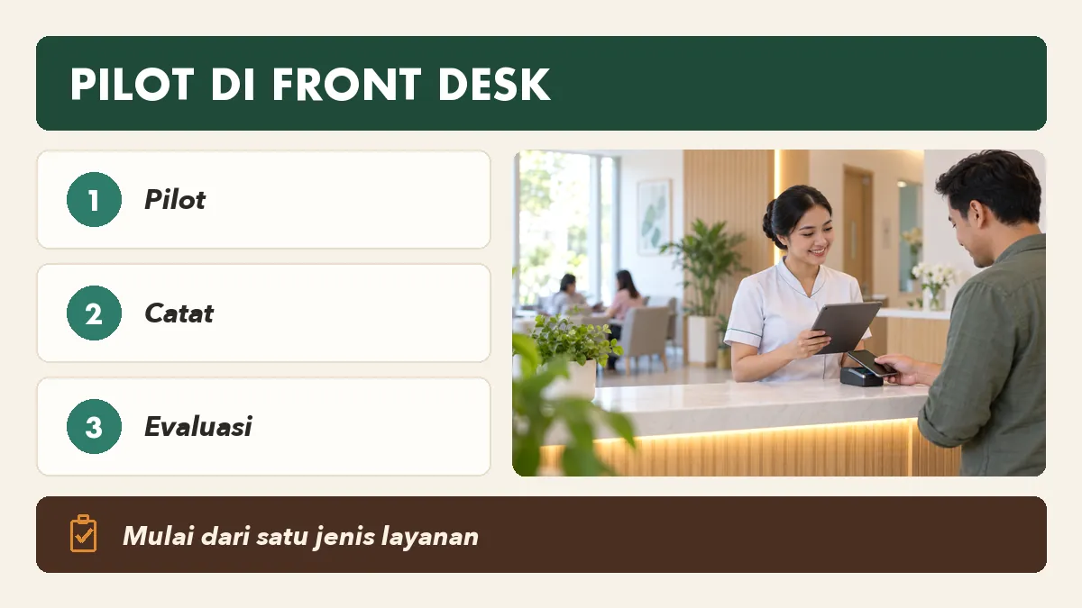 Checklist pilot QRIS di front desk klinik pada satu jenis layanan