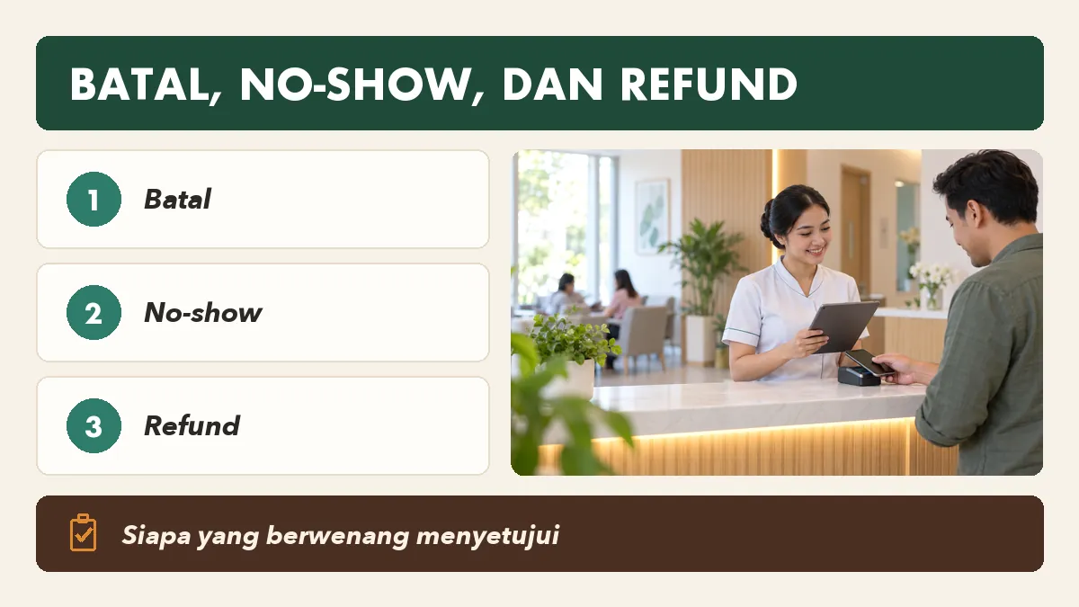 Alur keputusan pembatalan, no-show, dan refund di klinik