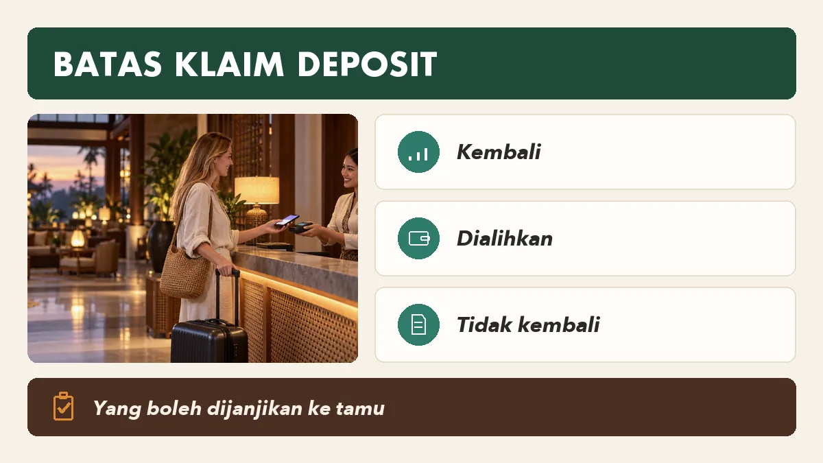 Batas klaim deposit dan jaminan booking yang boleh disampaikan ke tamu