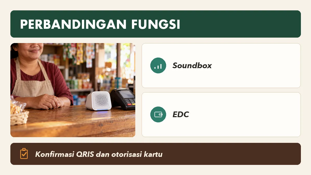 Tabel perbandingan fungsi soundbox QRIS dan mesin EDC