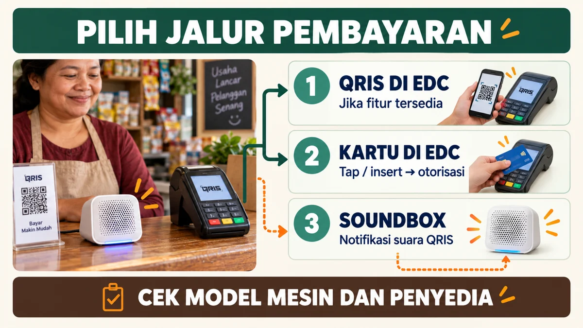 Alur konfirmasi QRIS dan otorisasi kartu di kasir toko