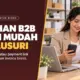 Cover invoice QRIS B2B dengan staf finance memeriksa invoice dan ponsel; pilihan QRIS, VA, atau payment link untuk tagihan.
